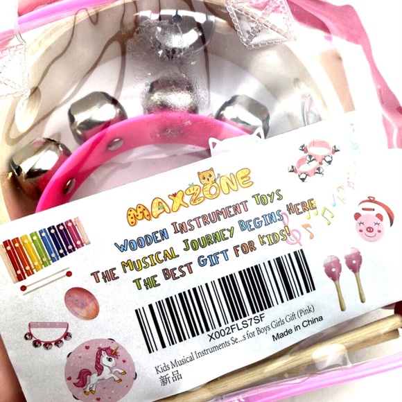 Musical Instrument Toy Set Wooden Kid Children Carry Case Pink Zipper Closure - Picture 5 of 8